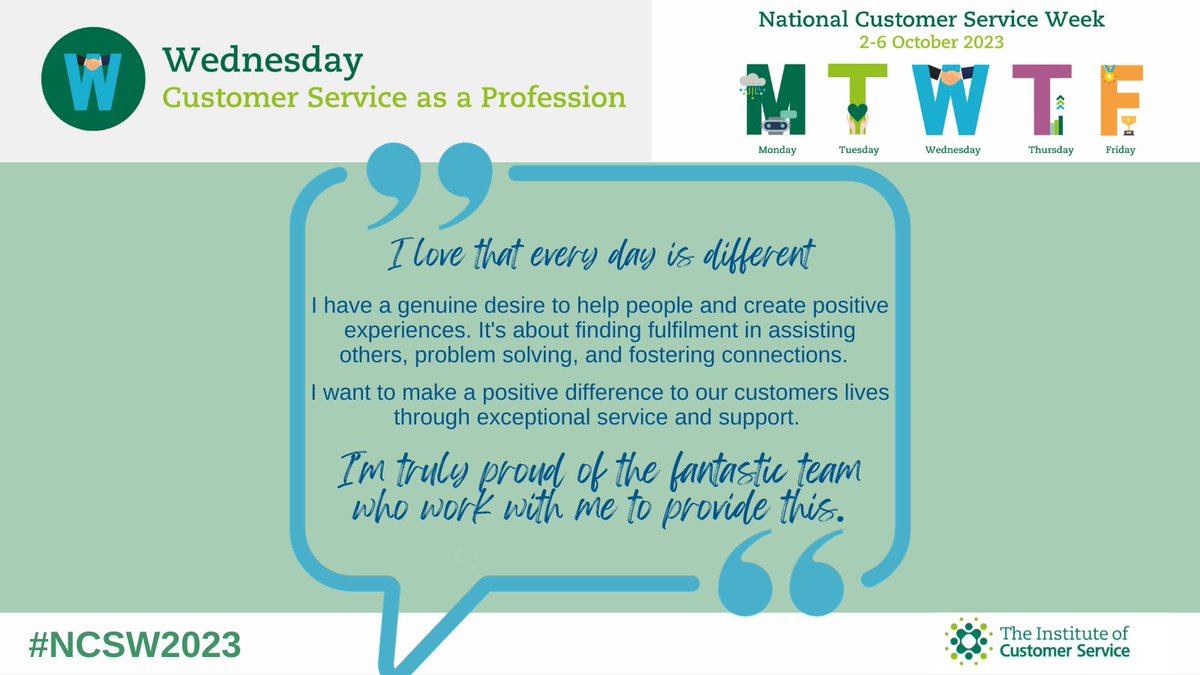 Today's #CustomerServiceWeek theme is Customer Service as a career

Working in a customer service role can be extremely rewarding.  Our Customer &amp; Business Support Manager, Sue Haywood, loves the profession so much, she's been doing it for over 30 years!! Here's why...

#NCSW2023