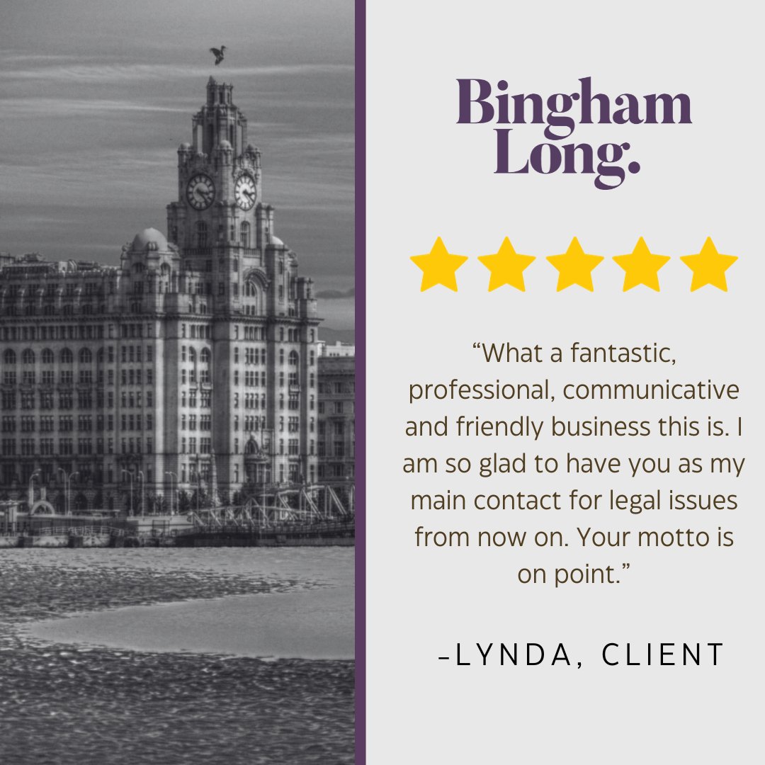 BinghamLongUK's tweet photo. Thank you, Lynda, for this generous review!

#BinghamLong #Solicitors #LegalHelp #SolicitorFirm #UK #ClientReview https://t.co/WJkmWBy5SW