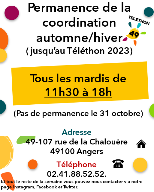 Nouveaux horaires de permanence pour accueillir tous nos organisateurs de ce #téléthon2023