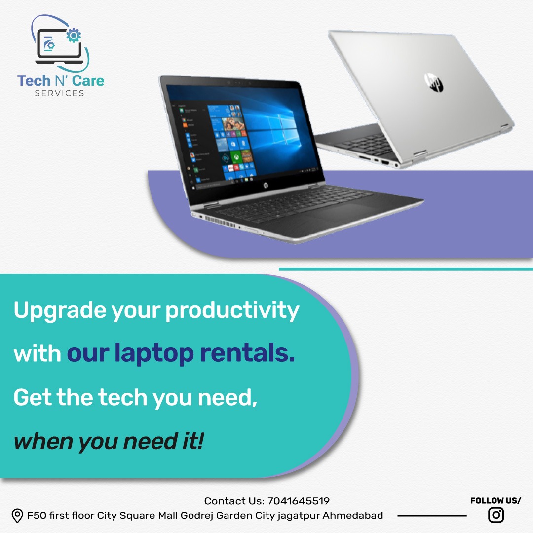 Upgrade your productivity with our laptop rentals! 💻 Get the tech you need, when you need it. Say goodbye to downtime and hello to efficiency!

#Techncareservices #TechRentals #LaptopRentals #Productivity #UpgradeYourProductivity #TechOnDemand #Efficiency #WorkSmart #Ahmedabad