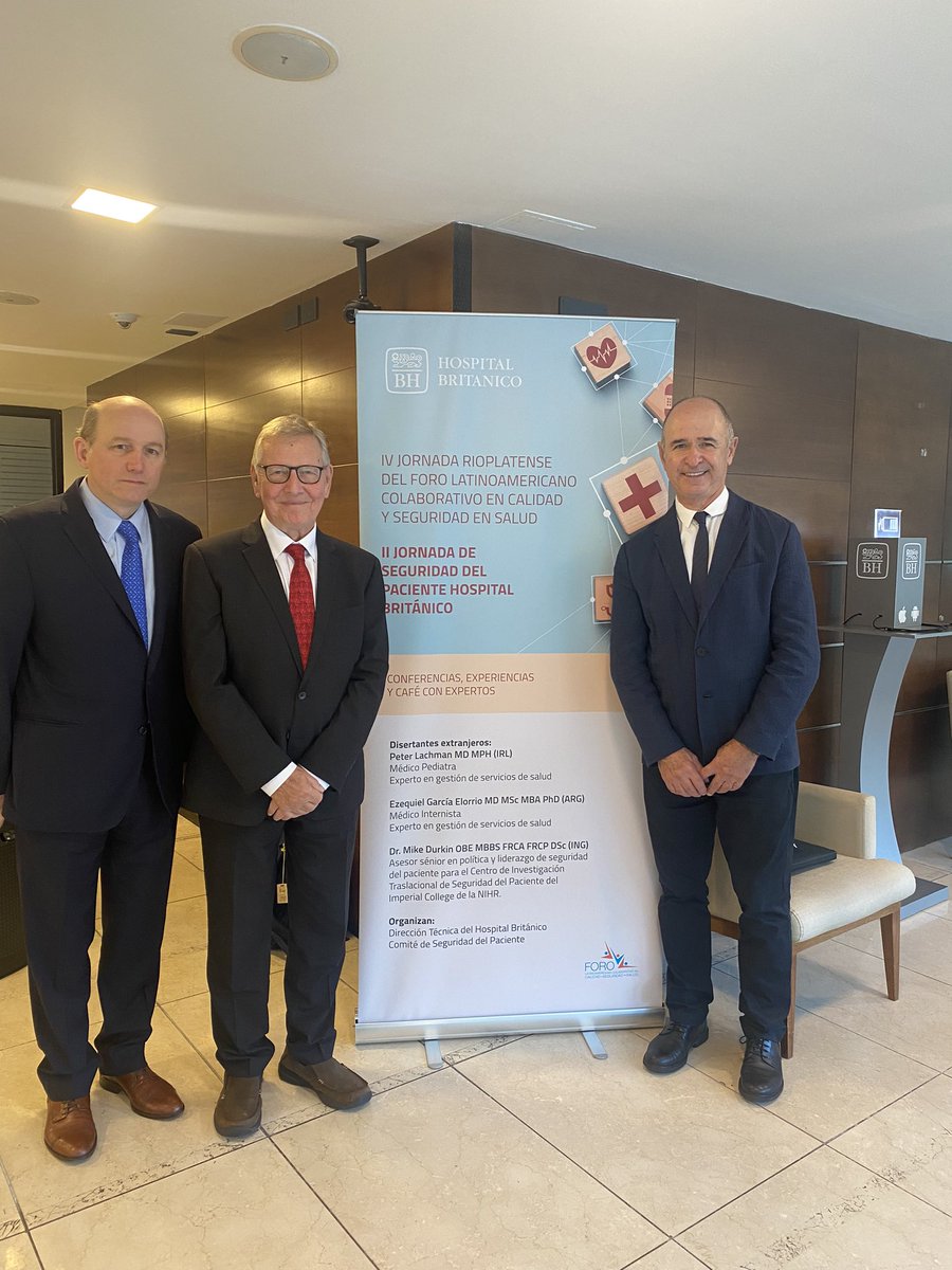 PeterLachman's tweet photo. At @HBritanicouy -  British Hospital in Montevideo with @Mike_Durks  from @imperialcollege and @PLAN4ZERO and @egarciaelorrio from @iecsarg and President elect @ISQua - it's great to be back to share ideas on patient safety https://t.co/OxIM9qEZTZ