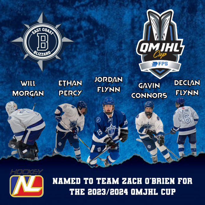 EC_Blizzard's tweet photo. The QMJHL Cup is this weekend in NB - a top prospects tournament for players from the Atlantic Provinces. We lead the way with 5 players for NL (Team Zach O'Brien). Congrats to: Will Morgan, Ethan Percy, Jordy Flynn, Gavin Connors and Declan Flynn. Good luck! #BlizzardWarning https://t.co/CZ0UdtuKZm