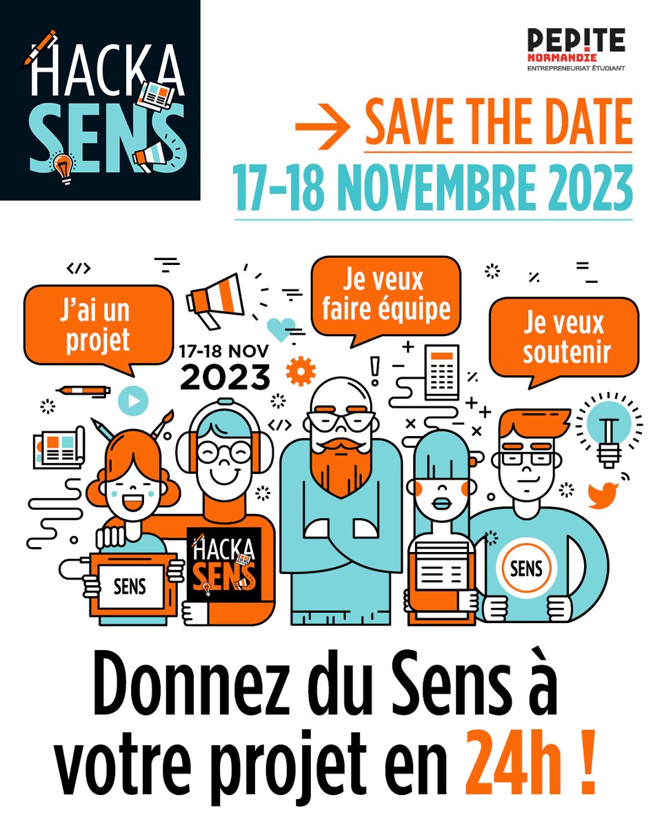 T’as envie de changer le monde ? Participe à Hacksens !
Il s’agit d’un marathon créatif permettant aux équipes de développer un projet à impact positif.

Plus d'infos et inscription : pepite-normandie.fr/blog/event/cre…

@PepiteFrance @pepiteozer @normandieuniv