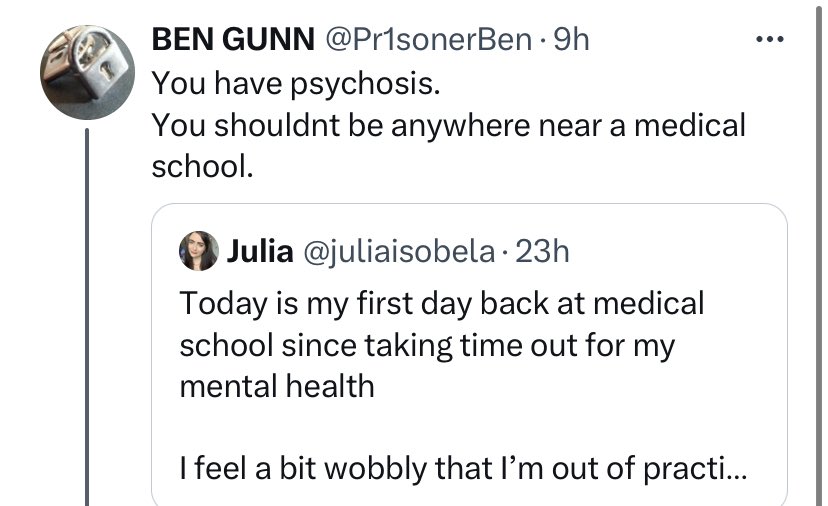 It’s okay for medical students &amp; doctors to experience mental illness, *including* psychosis &amp; still recover &amp; practice medicine

We *can* be thriving and safe and capable clinicians, despite going through illness

It’s important that doctors are as diverse as patients
