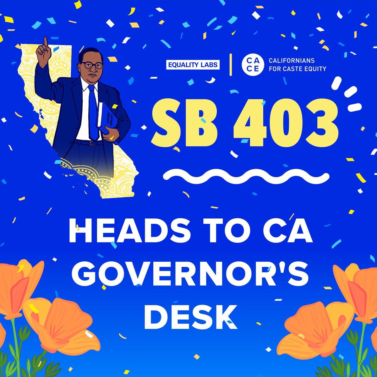 Pawanmahi17's tweet photo. We are sure our Governor won’t miss an opportunity to make history by signing SB403 and will make California first state in USA to end caste discrimination and he will be first Governor of California ending caste discrimination in California. 
@signsb403 
@GavinNewsom 
@dalitdiva https://t.co/3kgDYsJycm