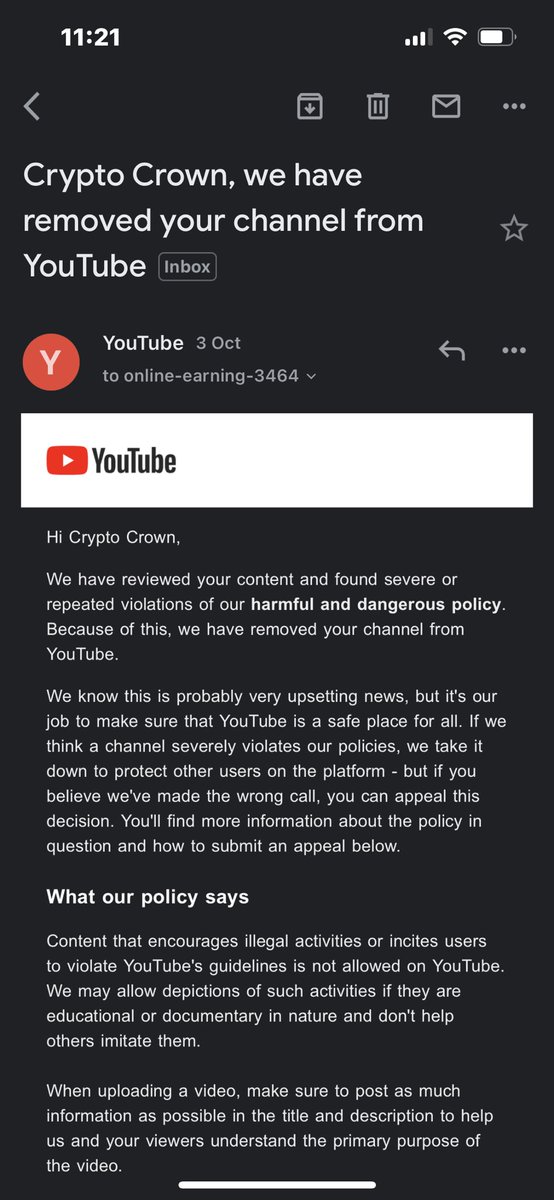 Hi <a href="/TeamYouTube/">TeamYouTube</a> <a href="/YouTubeIndia/">YouTube India</a>
<a href="/youtube/">YouTube</a> <a href="/YouTubeCreators/">YouTube Creators</a> 

My YouTube channel, "Crypto Crown," has been suspended, and I am currently unable to access it through both the browser and the YouTube app. I have already reached out to the YouTube team and submitted a comprehensive