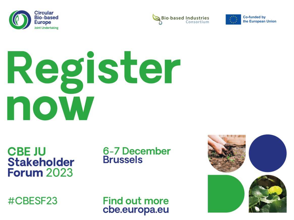 Circular Bio-based Europe Joint Undertaking (@cbe_ju) on Twitter photo 📢Register for the #CBESF23 now!
✔ Join us on 6-7 December at <a href="/TheEggBrussels/">The EGG Brussels</a> to discuss the future of the European #biobased industry.
📝Sign up here and until 24 November: bit.ly/3F3Ejcs
#HorizonEurope #HorizonEU #EUfunding 📢Register for the #CBESF23 now!
✔ Join us on 6-7 December at <a href="/TheEggBrussels/">The EGG Brussels</a> to discuss the future of the European #biobased industry.
📝Sign up here and until 24 November: bit.ly/3F3Ejcs
#HorizonEurope #HorizonEU #EUfunding