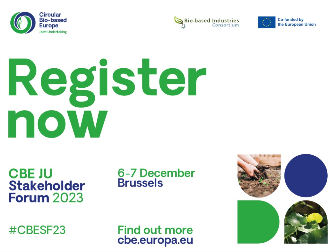 📢Register for the #CBESF23 now! ✔ Join us on 6-7 December at @TheEggBrussels to discuss the future of the European #biobased industry. 📝Sign up here and until 24 November: bit.ly/3F3Ejcs #HorizonEurope #HorizonEU #EUfunding