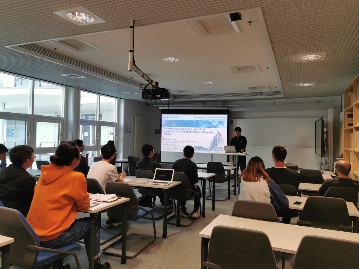 Excited to welcome Professor Shucheng Pan from Northwestern Polytechnical University to Munich Technical University for his talk on 'Accelerated Computing of Real-Fluid Compressible Multiphase Flows with Phase Change.' 🌊📊 #FluidDynamics #ResearchTalks #Collaboration