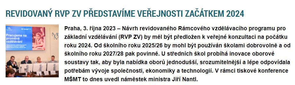 SKAVcz's tweet photo. Povinné zavedení nového Rámcového vzdělávacího programu pro základní vzdělávání (RVP ZV) se posouvá na školní rok 2027/28. 
Naše stanoviska: https://t.co/toLCVxLNcf
TZ @msmtcr: https://t.co/cbDIO1lBoZ
@NPI_CR
#spolecneprolepsivzdelavani #revizeRVP https://t.co/Y1oggvApPK