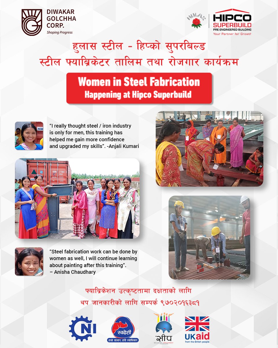 SEEP_Programme's tweet image. Inclusion Takes Center Stage in Nepal's Steel Fabrication Industry through UKaid SEP and HIPCO Superbuild Partnership.
We're committed to onboarding 100 women in the steel fabrication industry in Madhesh Province for the first time!🇳🇵👷♀️🏗️
#InclusiveWorkforce #SteelFabrication