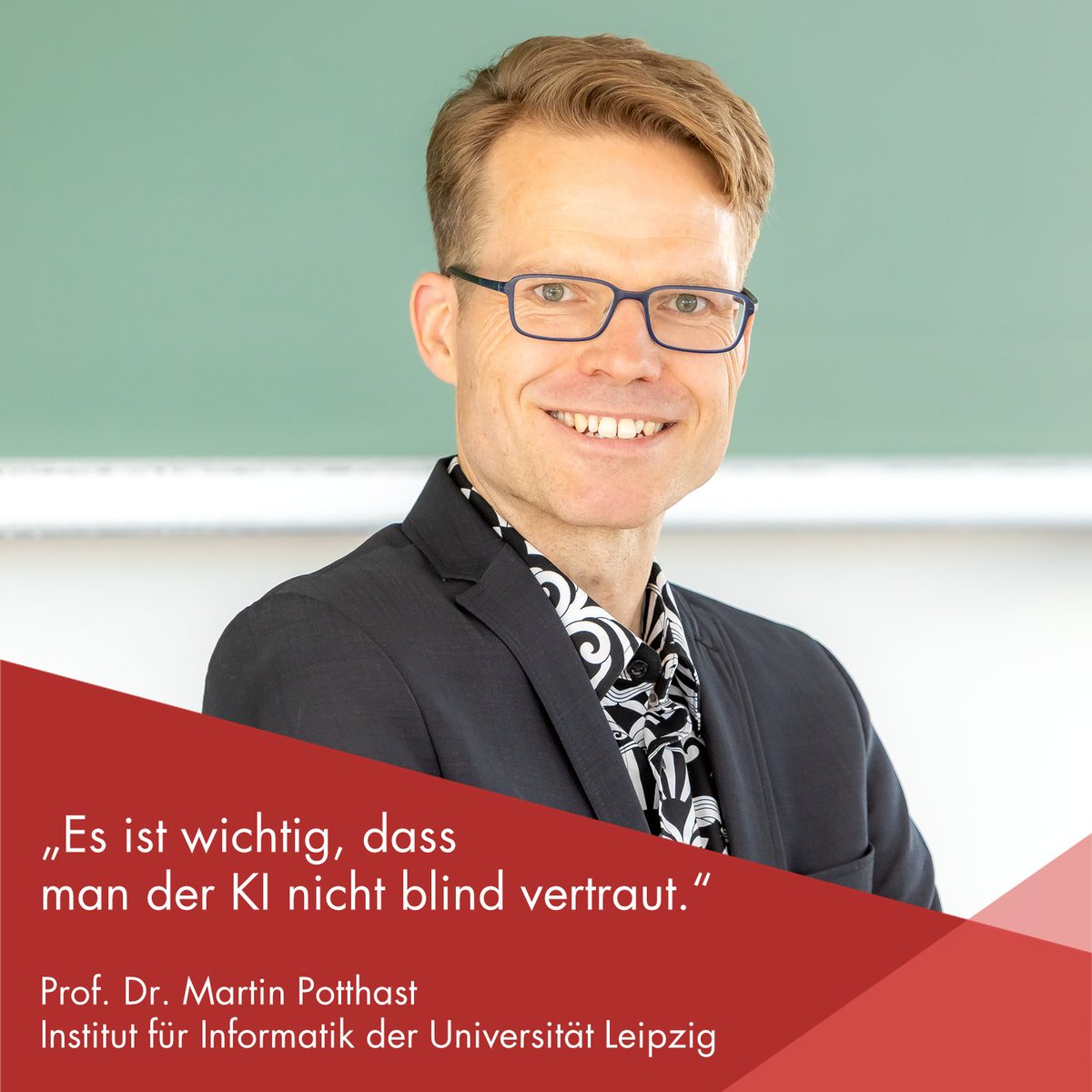 UniLeipzig's tweet image. Prof. Dr. @martinpotthast leitet den Lehrstuhl Intelligent Language Technologies an der #UniLeipzig und spricht im Interview darüber, warum er in der #KI-Nutzung in Lehre und Forschung eher Chancen als Risiken sieht: magazin.uni-leipzig.de/das-leipziger-… #informatik