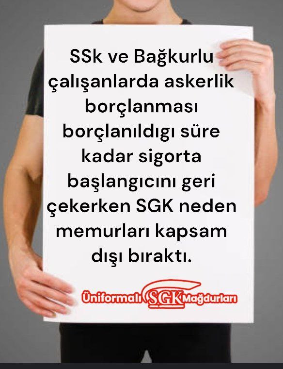 <a href="/esmeray_nalan/">EYTADER NalanESMERAY</a> Biz memurlar çok büyük haksızlığa uğradık. 8 Eylül 1999 ve öncesi askerdik. Sosyal haklarımızın korunacağını sanıyorduk. Öyle olmadı. SGK Askere gitmenin bedelini EYT hakkımızı elimizden alarak ödetti. Aynı şartlardaki İşçi ve esnafı ise EYT'li yaptı. 
#ÜniformalıSGKmağdurları