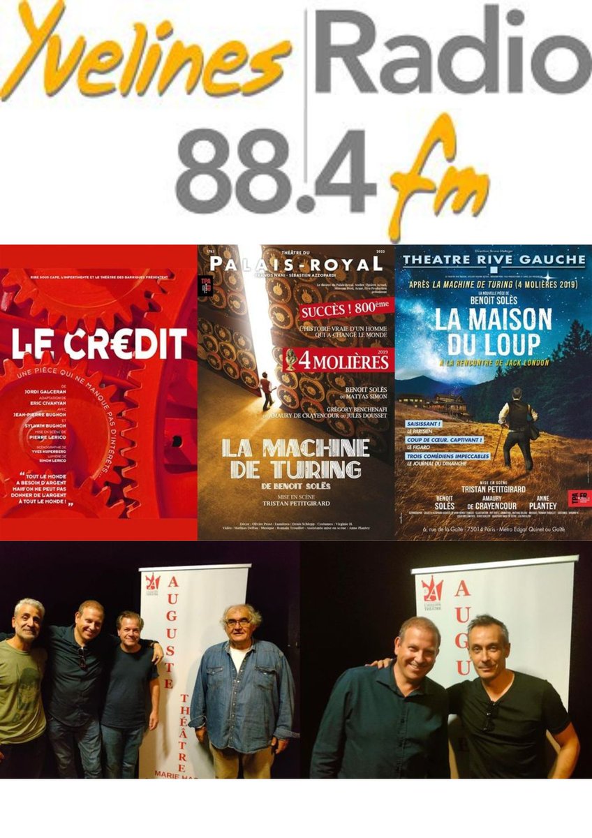 bugub's tweet photo. Ce mercredi de 9h à 10h sur Yvelines radio, François Joyeux reçoit dans " Une Heure Avec..." Le comédien Benoît Soles pour "La Machine de Turing " (Théâtre le Palais Royal, Paris) et Jean-Pierre &amp; Sylvain Bugnon pour "Le crédit " (théâtre Essaion, Paris)
https://t.co/lQnV454IHj https://t.co/K1X0hhorkq