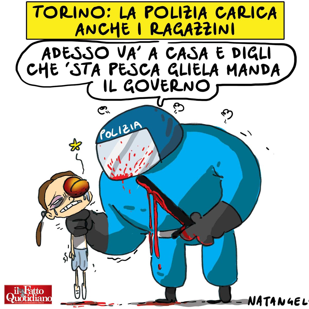 NatangeloM's tweet photo. I valori di una volta - la mia vignetta per il Fatto Quotidiano oggi in edicola! 

#meloni #torino #manganellate #polizia #Esselunga @fattoquotidiano #vignetta #fumetto #memeitaliani #umorismo #satira #humor #natangelo https://t.co/Va1CPq2SVO