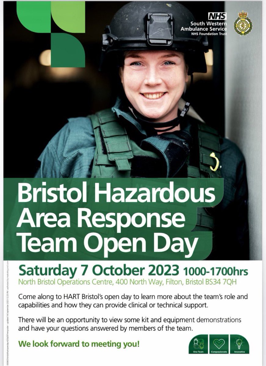 Excited to host our open day at #Bristol on Saturday. Come along and meet the team, find out a bit more about what we do, and get involved in some workshops. @swasFT @NARU_Education @NARU_org @swasft_eprr @SWASFT_LandD @UWEPara @UoGSimulation @swasft_isd #UKHART