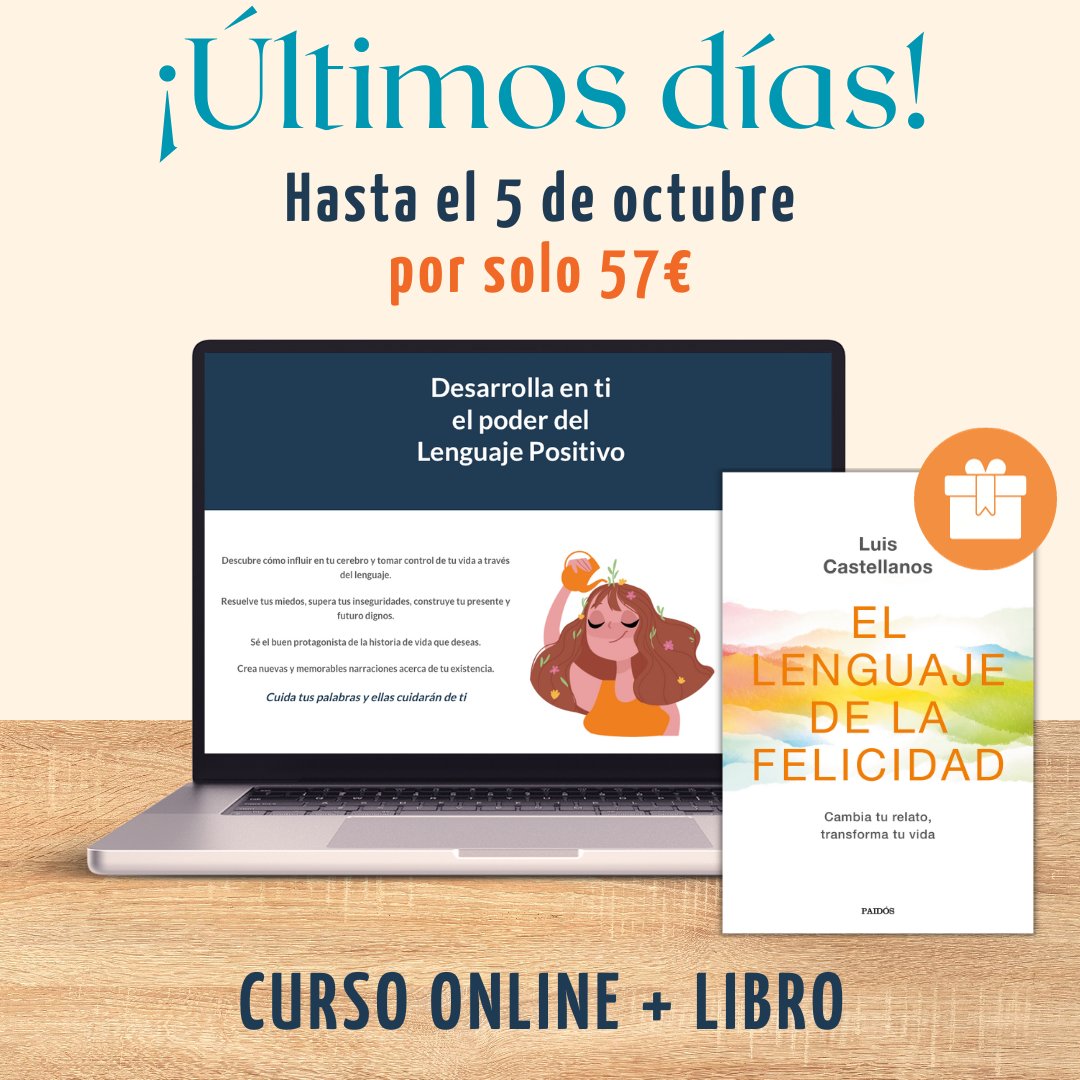 ElJardindeJunio's tweet photo. 🚨OFERTA ESPECIAL🚨

👩‍💻 Curso online "Desarrolla en ti el poder del lenguaje positivo" 
🎁 El libro "El lenguaje de la felicidad" (los envíos solo en España)

¡Hasta el 5 de octubre por 57€!

Inscríbete AHORA: 
👉  https://t.co/2XyBkZJa36 

#LenguajePositivo #CrecimientoPersonal https://t.co/IreHGqfTIO