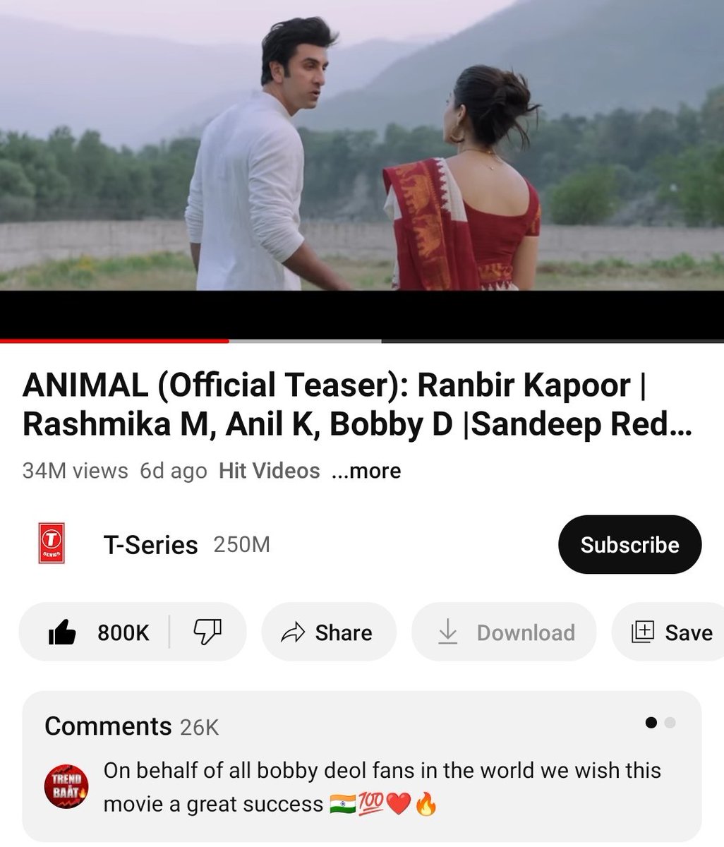 34 million views... 800k likes 💥💥🪓

#AnimalTeaser 
#RanbirKapoor