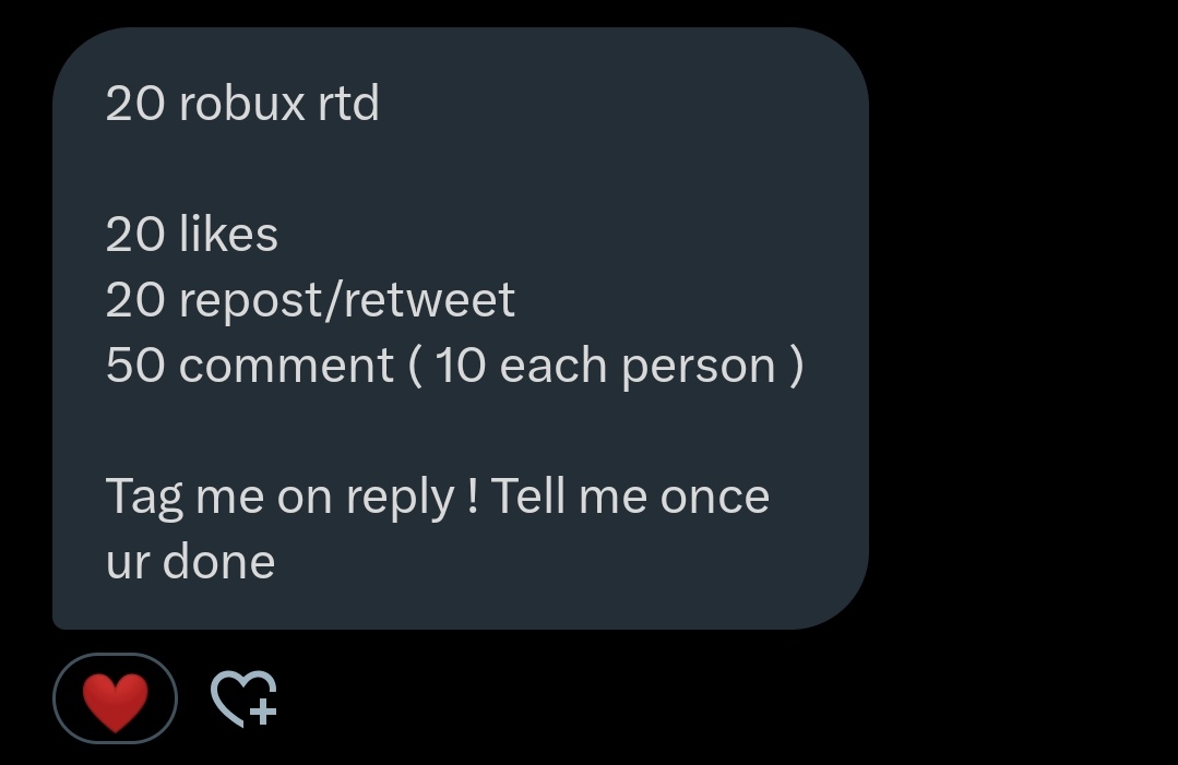 hello pls help me with this rtd!
👍 + 🔁 + 💬 = follow + rt your pinned
doing h4h, thanks for the help!
#rtd #robux #robuxrtd #robloxgw