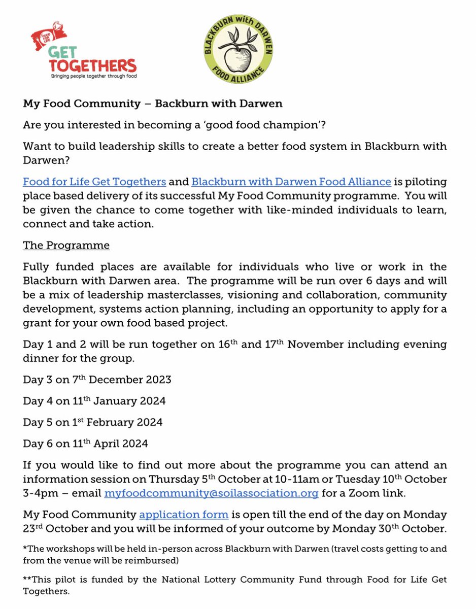BwD Food Alliance (@foodbwd) on Twitter photo Would you like to become a Good Food Champion in BwD? We are working with the <a href="/SAfoodforlife/">Food for Life</a> team to host their development training in Blackburn. Full details below & 1st info session on 5th Oct. Fabulous programme, please share. Would you like to become a Good Food Champion in BwD? We are working with the <a href="/SAfoodforlife/">Food for Life</a> team to host their development training in Blackburn. Full details below & 1st info session on 5th Oct. Fabulous programme, please share.