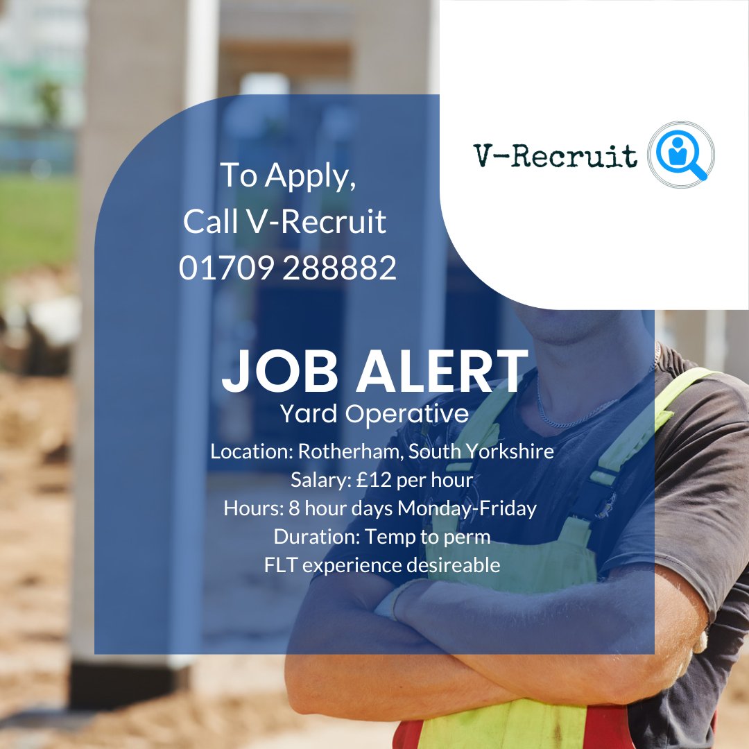 #rotherhamjobs #rotherhamwork #Yardoperative #southyorkshirejobs #sheffieldjobs #constructionjobs #yardwork #fltjobs #fltwork #vacancy #jobalert