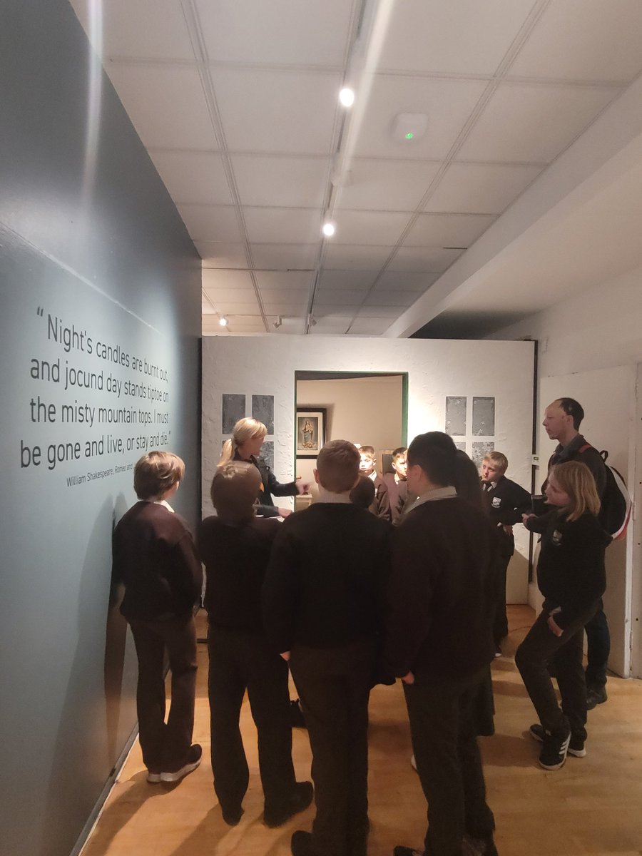 HuntMuseum's tweet photo. A hive of activity this morning @HuntMuseum with @ScoilIde and @VirginMediaNews visiting our new exhibition Night's Candles Are Burnt Out: Climate, Culture, Change &amp; Community!

#Limerick #newexhibition #exhibition https://t.co/bjrJrbtwSO