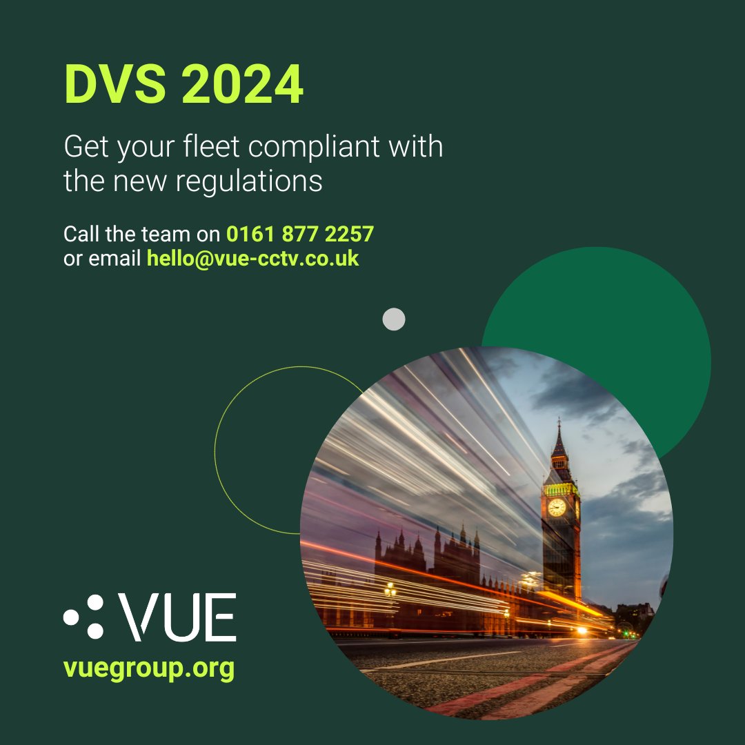 #DVS2024 is here 🚛

To get compliant with the new specification, talk to our team today by calling 0161 877 2257 or by emailing hello@vue-cctv.co.uk

If you'd like to learn more about the changes and what they mean for your fleet, visit our website: lnkd.in/eWt4FkNW