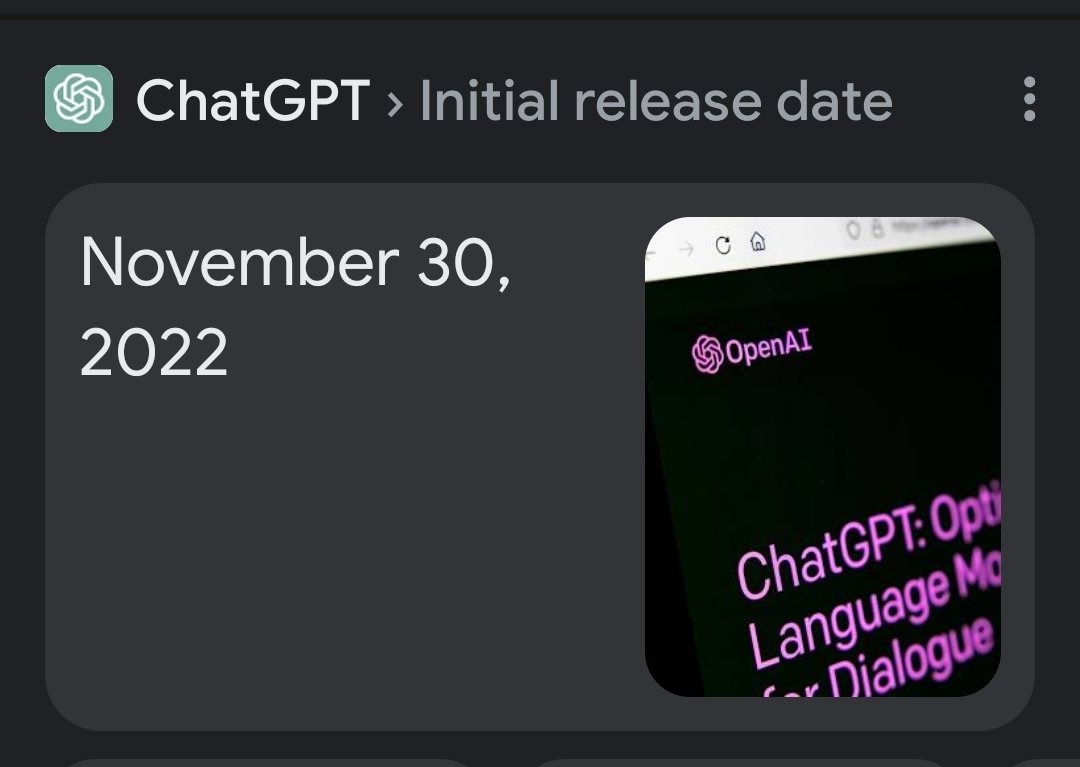 ادركت امر خلاني انصدم
ما مر سنة حتى على وقت اصدار chatGPT الاول 🤯
بس الاحساس كأنه صرله سنتين موجود من كثر التطورات الرهيبة اللي احدثها فكل المجالات
وحتى على الصعيد الشخصي صار جزء من يومي فكل الاوقات فالدراسة والبرمجة وغيرهم

توقعاتكم كيف حيتطور الذكاء الصناعي اكثر ؟