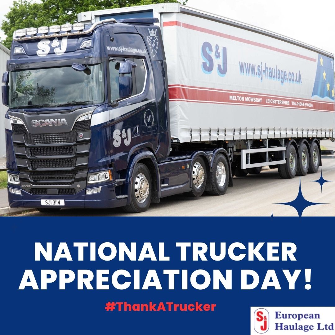 Happy National Trucker Day! 🚚

Today, we're taking a moment to celebrate the unsung heroes of the road – our incredible truckers!

Thank you! 

Your dedication fuels our nation. 💪🛣️ Share to show your appreciation!

#SJHaulage #ThankATrucker #NationalTruckerDay #UKHaulage