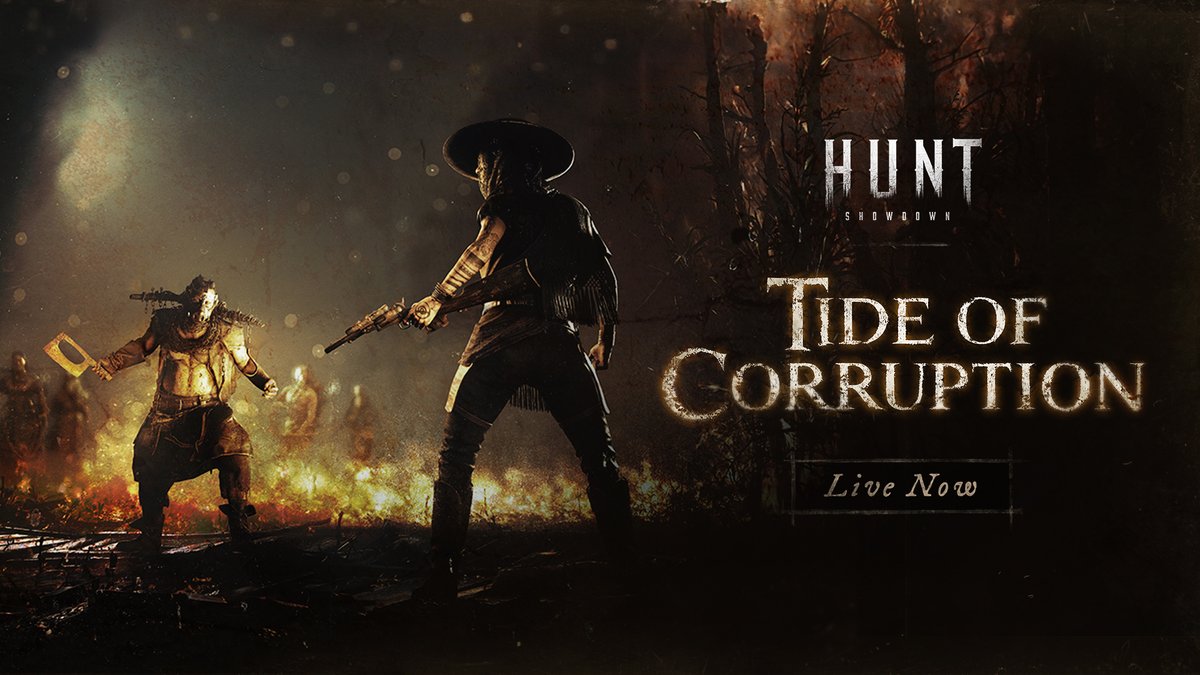 Tide of Corruption has arrived! 🌊
Our latest Live Event begins NOW! Experience the new Wildcard Contract, pledge to a Pact to gain unique Traits, and face the challenges that await you in the bayou head-on!

Find out more about the event - huntshowdown.com/news/take-on-t…