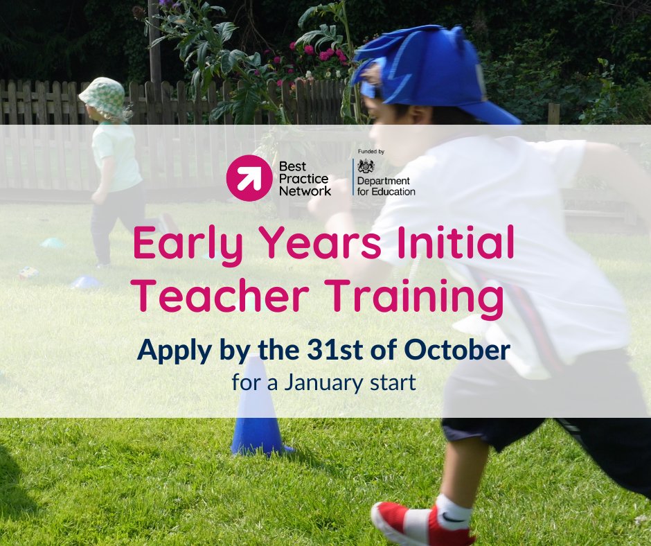 Attention graduates! 📢 EYITT prepares you to teach and care for children from 0 - 5!🌈 From babies to preschoolers, impact their development!🧒🏫 Become an #EarlyYearsTeacher with this FREE training!💪💕💰 Apply by October 31 for a January start! 🚀 bestpracticenet.co.uk/eyitt