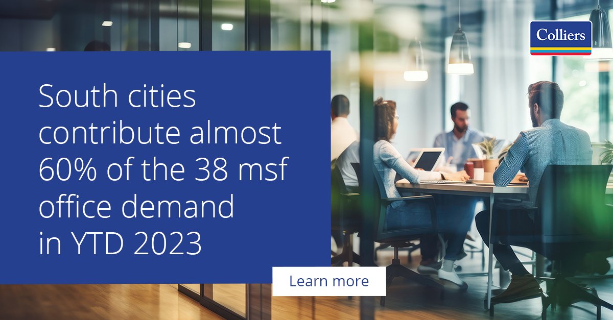 colliers_ind's tweet photo. Keeping up with the momentum of 2022, the office sector witnessed gross absorption of 38 million sq.ft. in the first three quarters of 2023.
Read here - https://t.co/h3mO9mnXmb
#ColliersIndia #IndiaRealEstate #officesector #officespace #flexspaces #officevacancy #officerentals https://t.co/yH8yivHPXJ