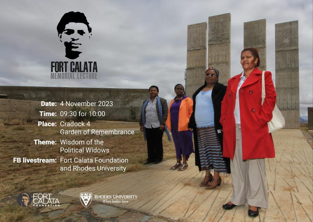 The 3rd Annual <a href="/FortCalata/">Fort Calata Foundation</a> Memorial Lecture 

When: 5 November 
Where: #CradockFour Garden of Remembrance
Who: Nomonde Calata, Nombuyiselo Mhlauli, Gabrielle Lubowski, Fatiema Haron and Mandisa Hashe
Theme: Wisdom of #PoliticalWidows

 <a href="/lukhanyocalata/">lukhanyo calata</a> <a href="/Rhodes_Uni/">Rhodes University</a> <a href="/JacobsLuzuko/">Luzuko Jacobs</a>