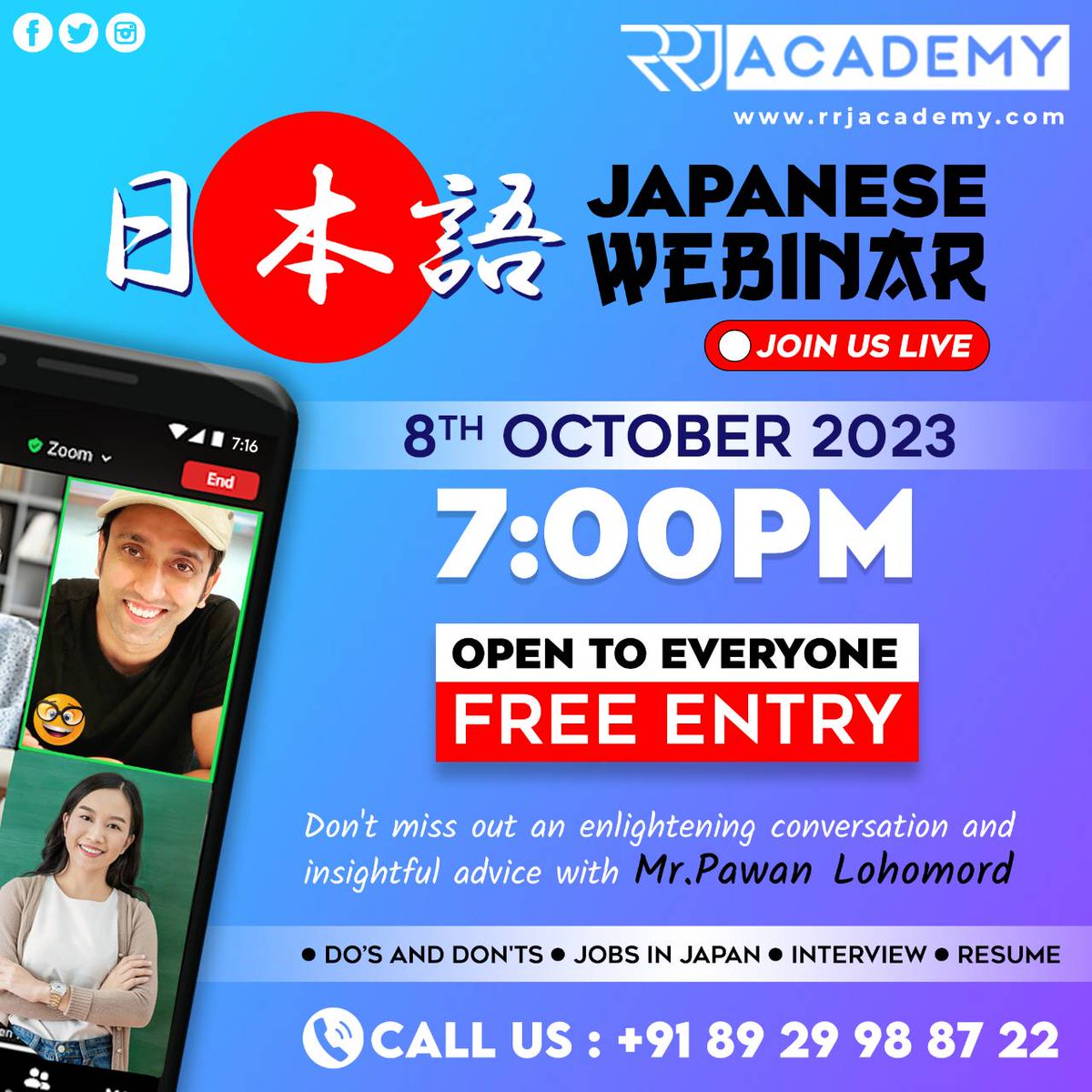 RRJAcademy's tweet photo. 🎉 Dive into the world of Japanese language and culture with us on October 8th! 🇯🇵 Join our FREE Japanese webinar and unlock the beauty of this captivating language. 🌸 Don't miss out - reserve your spot now! 📚 https://t.co/n2mY3G3e8b

#LearnJapanese #RRJAcademy #LanguageWebinar https://t.co/b3eYvnhF8N