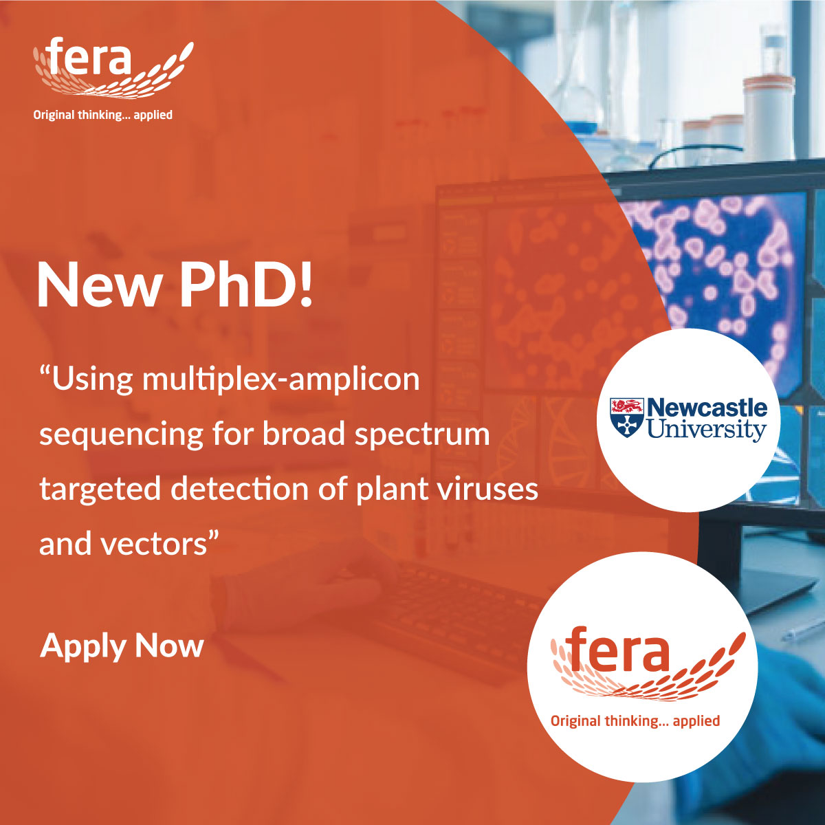 Fera Science, is proud to announce we have another new exciting PhD opportunity in partnership with Newcastle University! 🎓

If you, or know someone who is interested in understanding click below to apply now!

Find out more &gt; hubs.ly/Q023Zgkz0