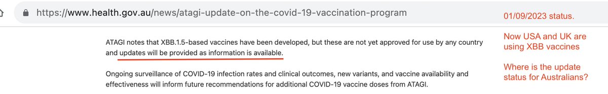 EyeWtaf's tweet photo. @notonmywatchfyi @BigBadDenis @NSWHealth ATAGI need to do as they stated here. They got this press release out one day before vaccine approvals XBB were announced overseas from memory. A FOI has been put to the government already to answer the when question. #strollout https://t.co/e5Nyw7tQ4g