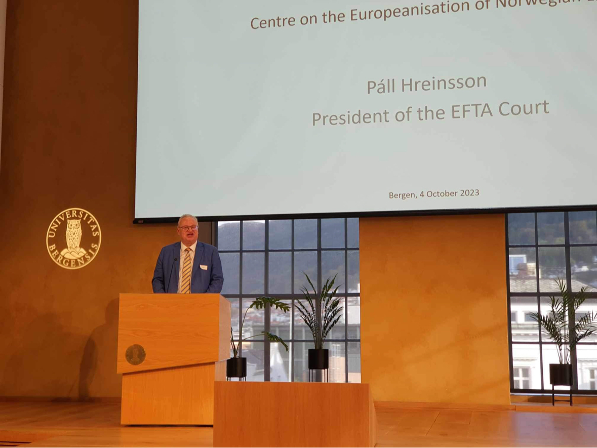 Today, President Páll Hreinsson, gave a presentation at a conference celebrating the opening of the Centre for the Europeanisation of Norwegian law at the University of Bergen More information: bitly.ws/Wrgg