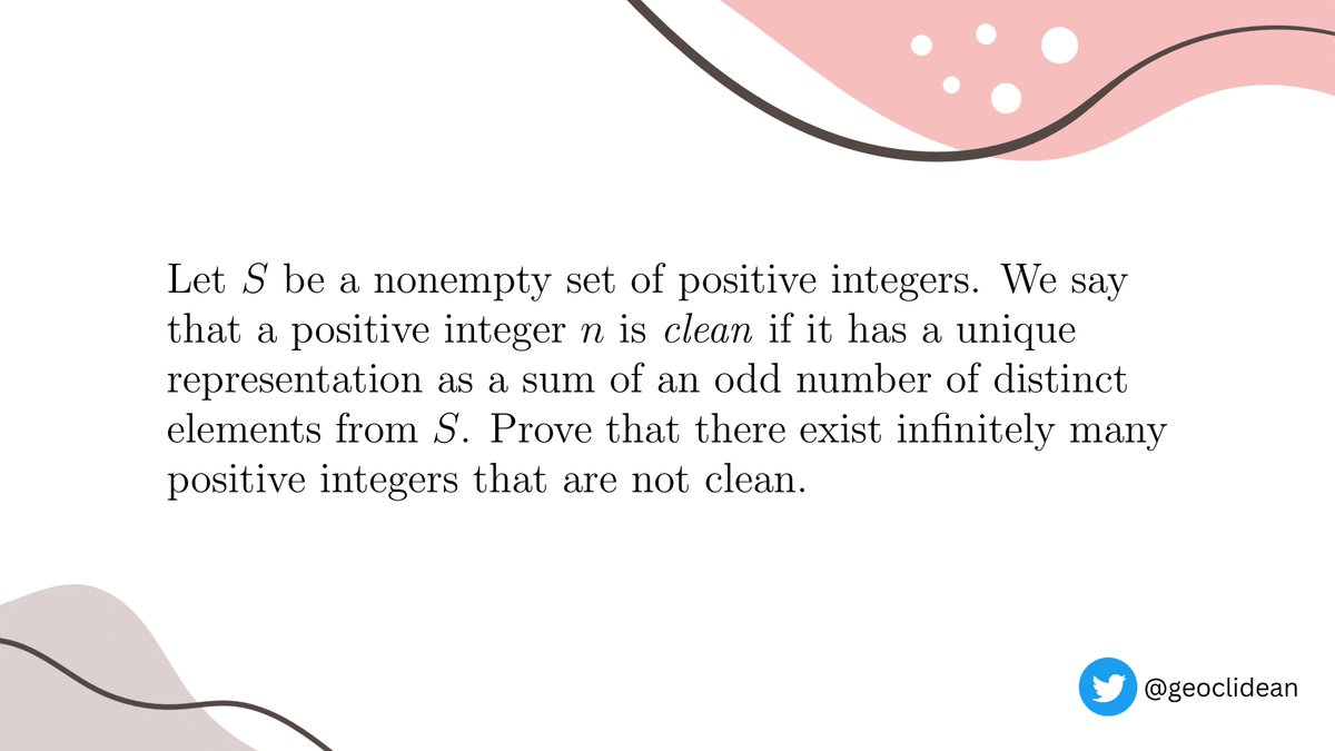 geoclidean's tweet image. not all sufficiently large integers are clean
#IMOShortlist #Combinatorics #AdditiveCombinatorics