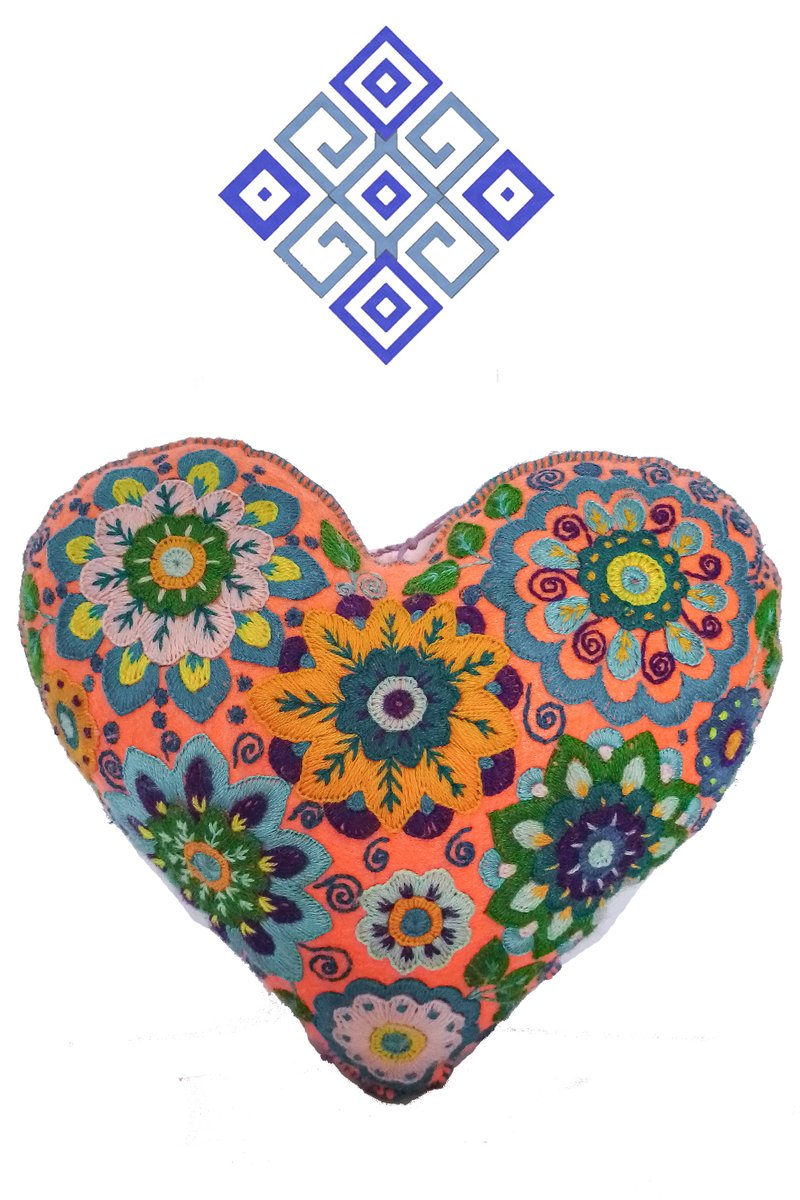 Hand embroidered felt heart pillow from Mexico. . For more, please visit our store  - marketsantodomingomx.myshopify.com #heartpillow #decorativepillow #handstitchedpillow #mexicanpillow #feltpillow #embroideredpillow #mexicanfolkart #mexicancraft