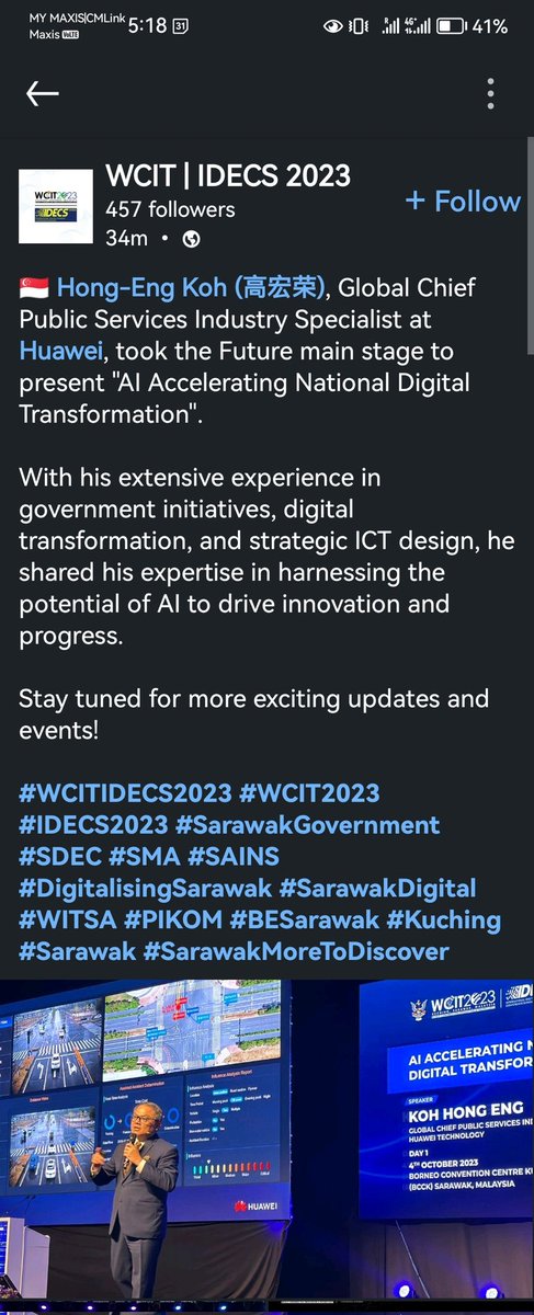 he_koh's tweet image. Thanks #WCIT2023 for having me to speak on AI Accelerating National Digital Transformation. #IDECS2023 #PIKOM #Sarawak #Huawei #Pangu #LargeModel