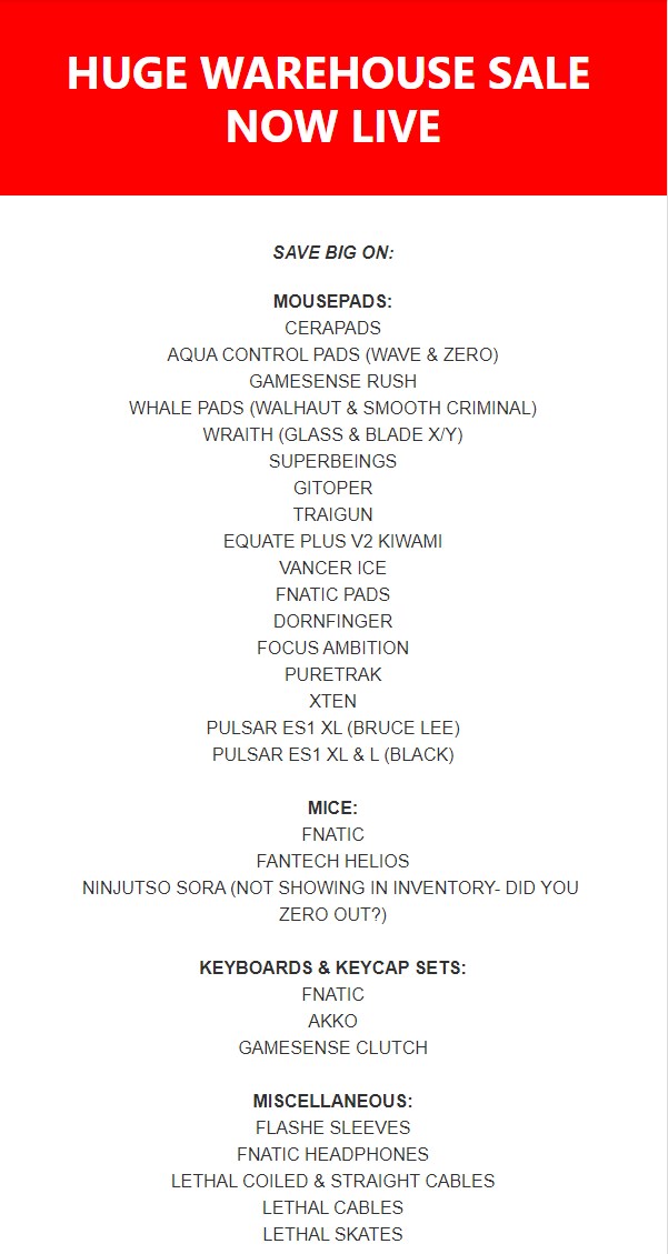 ‼️HUGE WAREHOUSE SALE NOW LIVE‼️

We need to clear out some room, you all save, everyone wins!

(Click image to see all items)

lethal.gg/collections/wa…