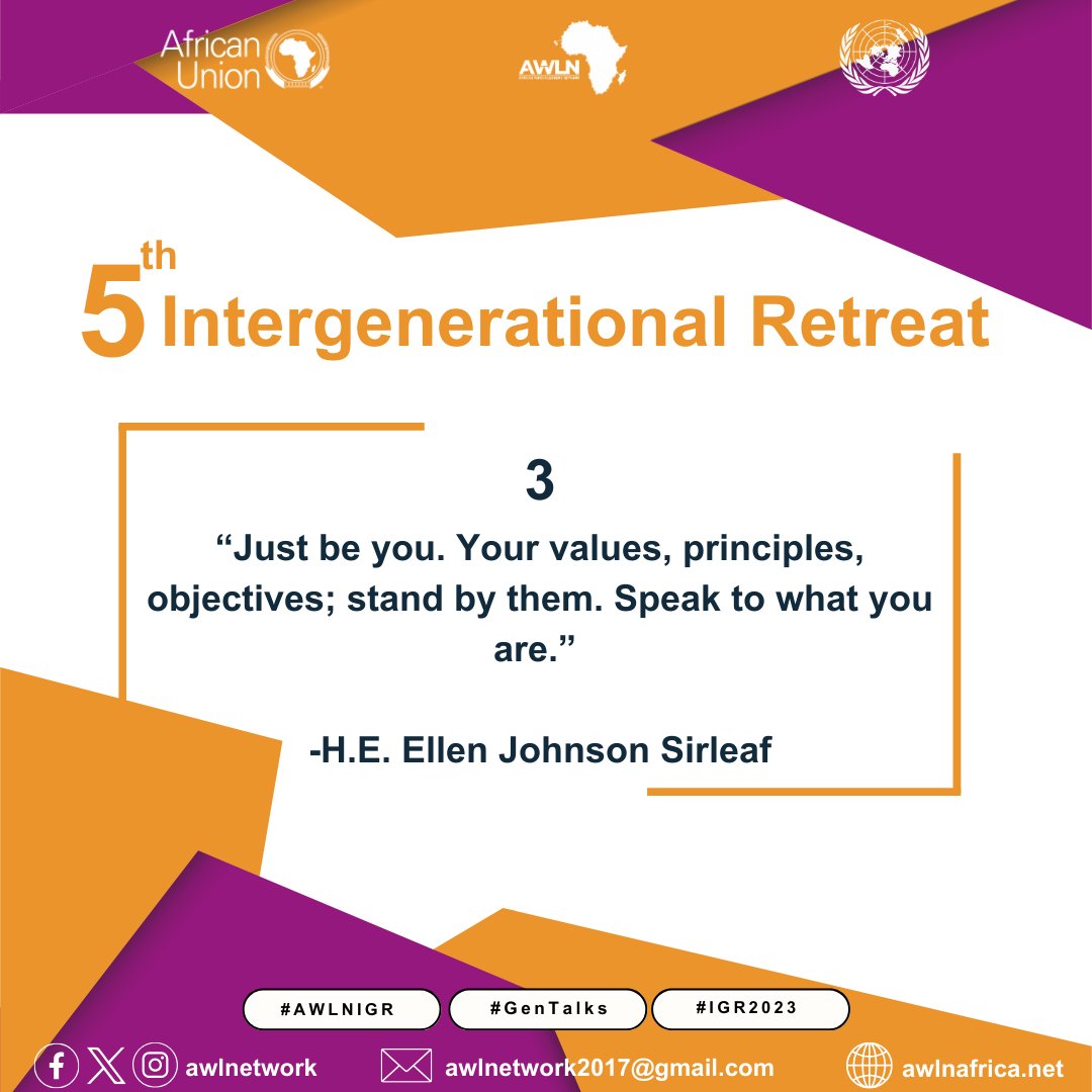 AWLNetwork's tweet photo. AWLN Patron and Former President of Liberia, H.E. Ellen Johnson Sirleaf, shares inspiring words of encouragement on how to prepare for leadership during the #IGR2023 closing ceremony. #AWLNIGR #GenTalks #IGR2023 @africanunion_official @unitednations @unwomen https://t.co/l1GrKkcl8j