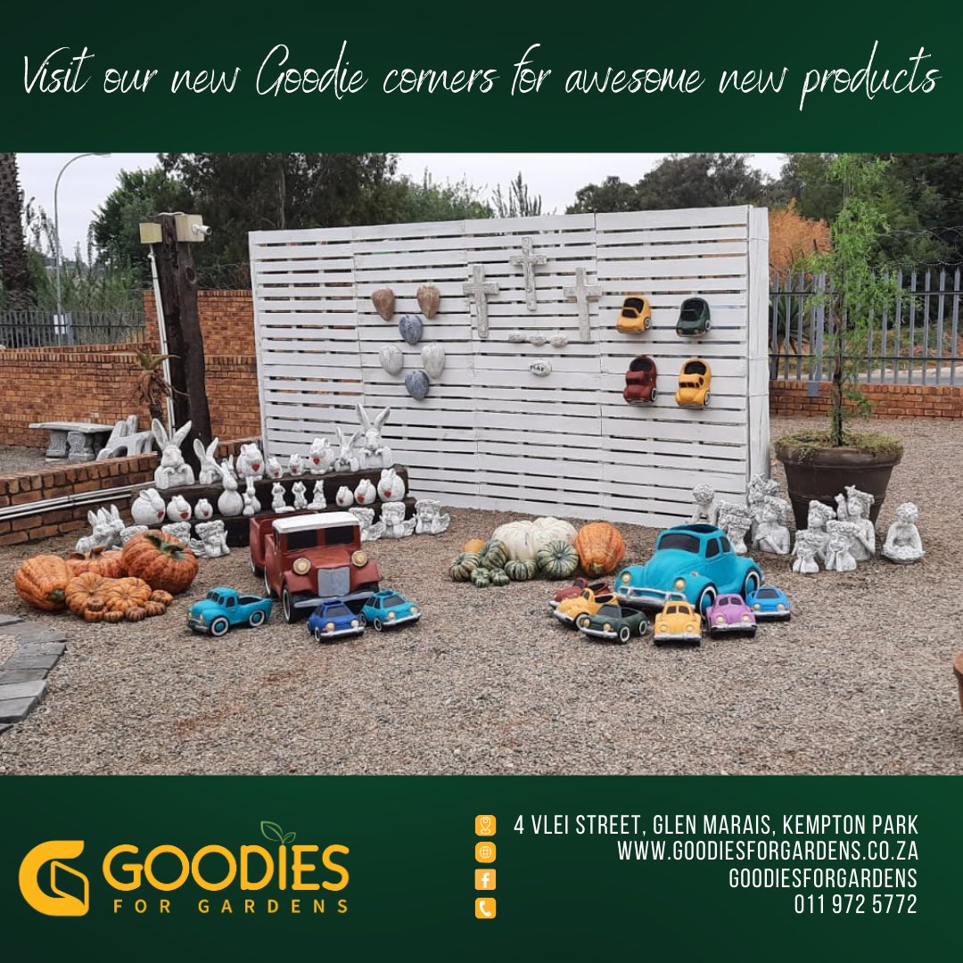 Visit our new Goodie corners for awesome new products at Goodies for Gardens, 4 Vlei Street, Glen Marais, Kempton Park.  

#goodiesforgardens #kemptonpark #gardendecorations #plants #trees #gardeningequipment