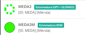 En la web del visor GNSS visorgnss.es para Extremadura pueden visualizarse la situación ambos cásteres: el que tiene el halo discontinuo representa al caster rep.unex.es (GPS + GLONASS), y el interior al rep.juntaex.es (multiconstelación)