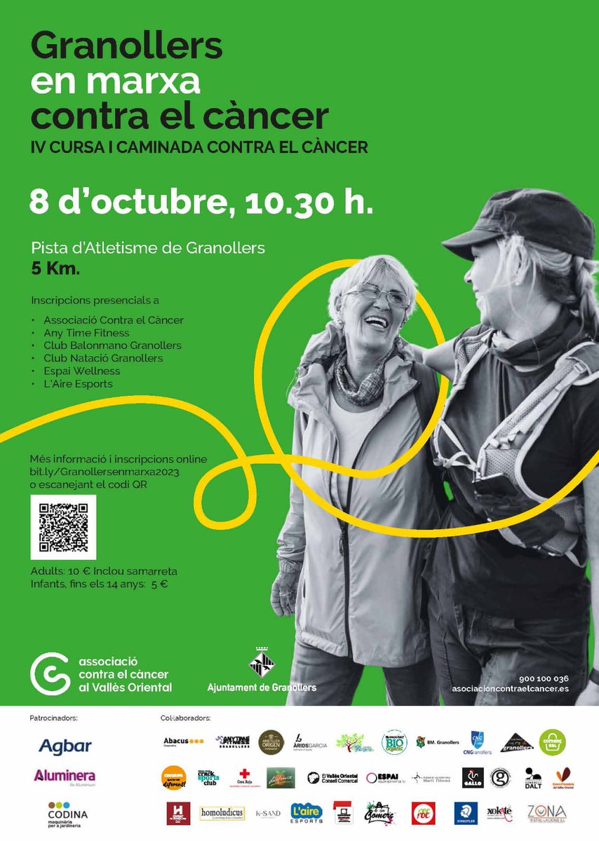 🏃‍♀️ Anima't a participar a la IV cursa i caminada contra el #càncer #VallèsOriental que se celebrarà a #Granollers aquest diumenge  8 d'octubre, a les 10.30 h.

🤝 Col·laborem amb l'associació <a href="/ContraCancerBCN/">Associació Contra el Càncer BARCELONA</a> per a l'organització d'aquesta cursa solidària.

#AGBARambtu