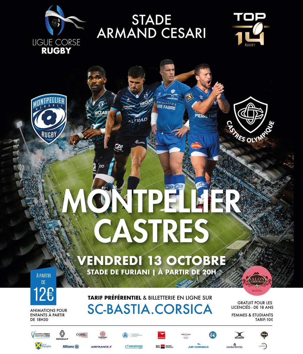 MHR_officiel's tweet image. Le vendredi 13 octobre, le MHR retrouve ce cher @CastresRugby pour un match de préparation au stade Armand-Cesari de Furiani ! 🏉

Toutes les infos ici 👉 bit.ly/3tjS7gg

#TEAMMHR #MHRCO