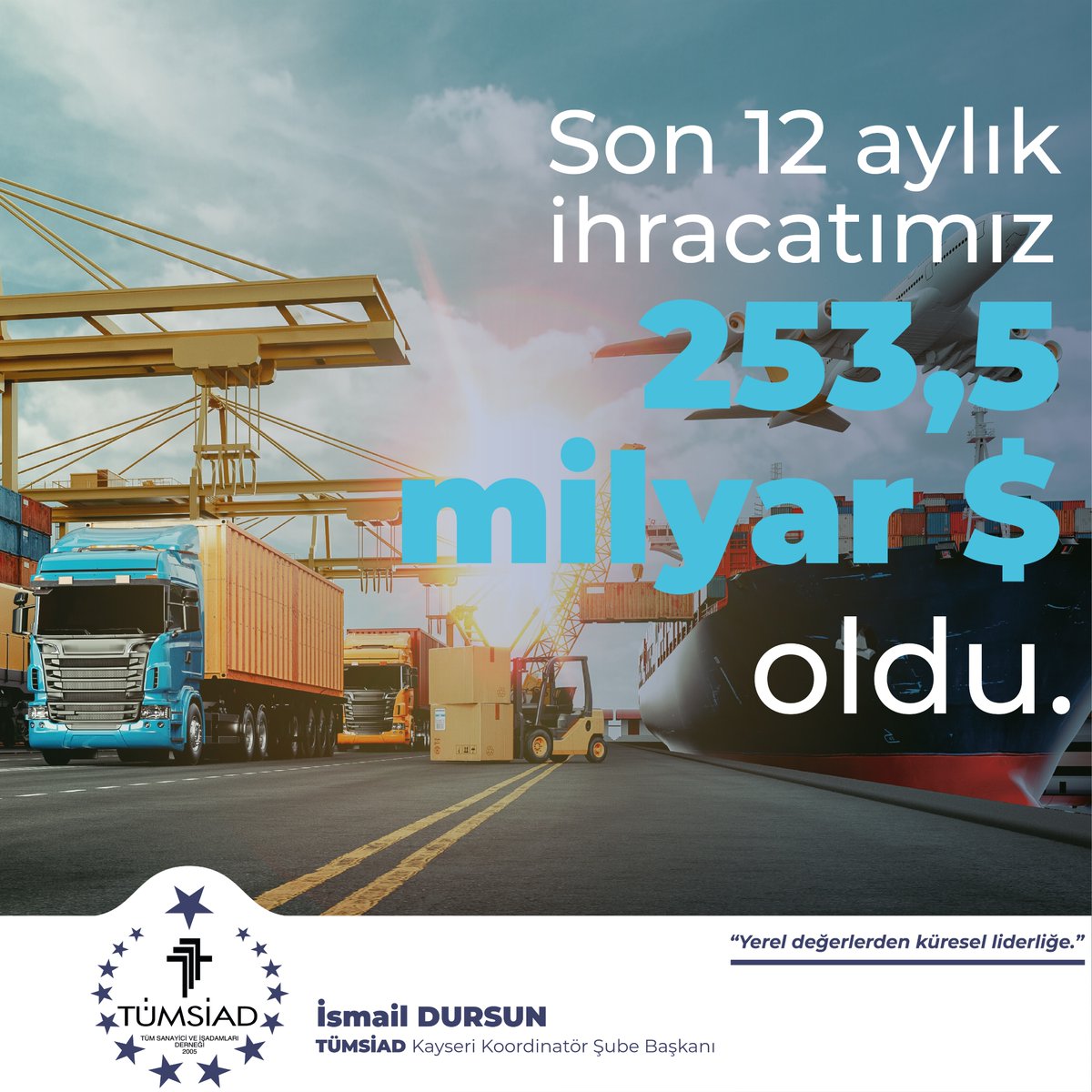 Ocak-Eylül döneminde ihracatımız, 187,5 milyar dolara ulaşırken son 12 ayda ise 253,5 milyar dolara yükseldi. Hedefimize emin adımlarla ilerliyoruz!