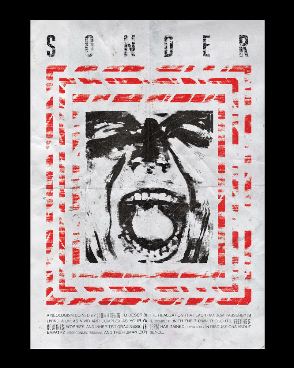 Georginerous's tweet photo. I missed day 2 of the poster Challenge but I really liked the theme of day 3
poster 3/31
 "Sonder - a neologism coined by John Koenig to describe the realization that each random passerby is living a life as vivid and complex as your own..." https://t.co/6t47xp7DeM