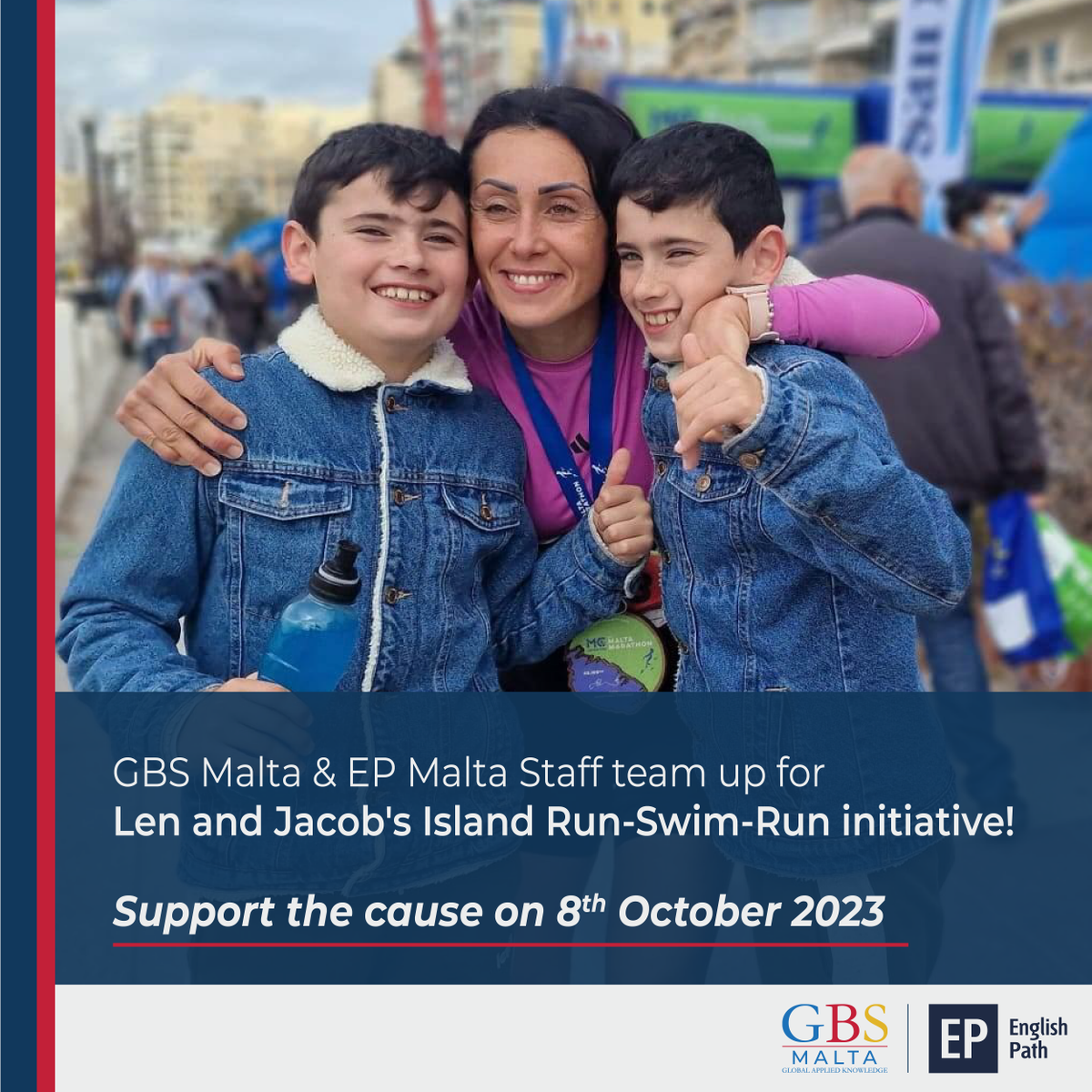 This October 8th, EP Malta & GBS Malta staff will demonstrate their commitment in a one-of-a-kind run-swim-run event, traversing islands to raise funds and awareness for the Len and Jacob cause. ⁣

#EnglishPathMalta #GBSMalta #Island2Island #MakingADifference #LenandJacobCause