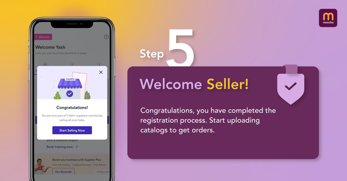 Meesho_Official's tweet photo. Meesho is for everyone! Become a seller in fewer steps: Register, Localize and Thrive!

अब अपने व्यवसाय को बिठाना हुआ और भी आसान!

इन 4 सरल कदमों को फॉलो करके आप भी बन सकते हैं अपने व्यवसाय के मालिक! आज से अपनी दुकान चलाने का सपना पूरा करें!🚀💰 #Entrepreneurship #MSMEs https://t.co/oKDrGGAr7E